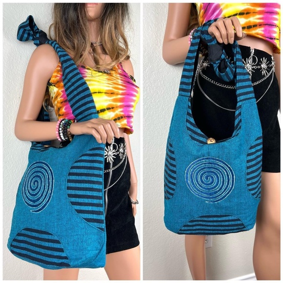 Handmade Cotton Sling Bag with Swirl Embroidery - Picture 9 of 9